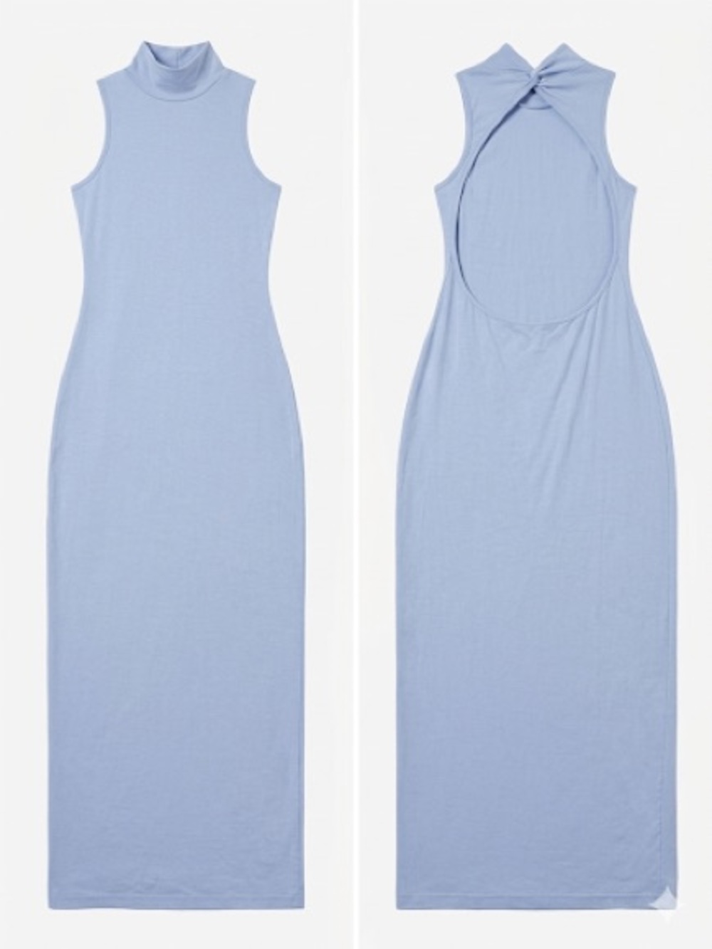 Sleeveless Mock Neck Open-Back Maxi Dress - Light Blue